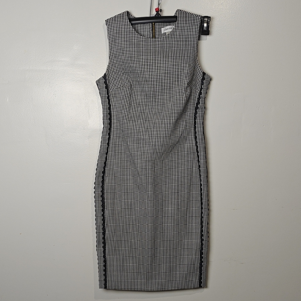 Calvin Klein Black and White Checkered Midi Dress